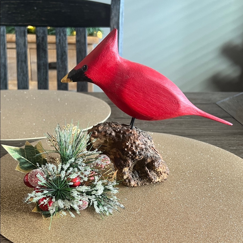 Wooden Handcrafted Red Cardinal Bird Figurine